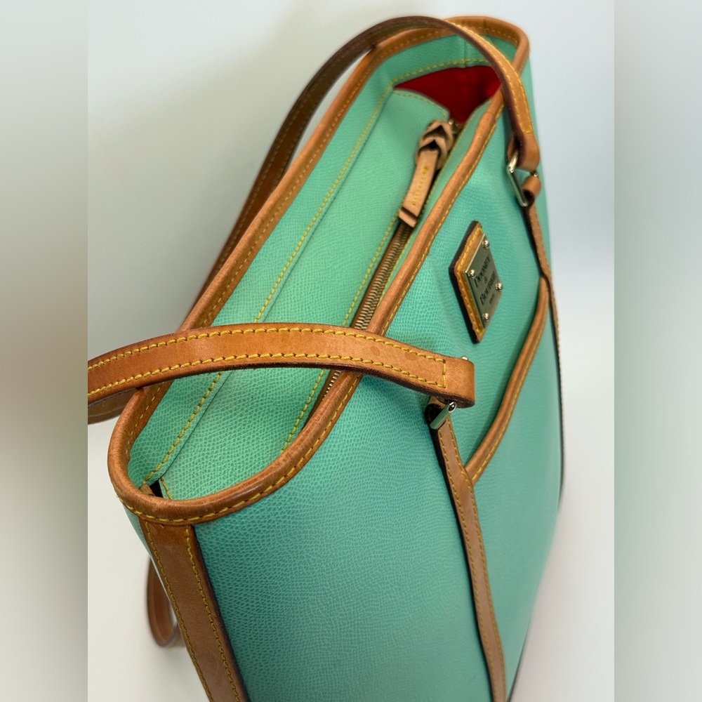 VTG Dooney & Bourke Bone Pebbled Leather Turquoise Cynthia Tote Shoulder Bag - Picture 7 of 17